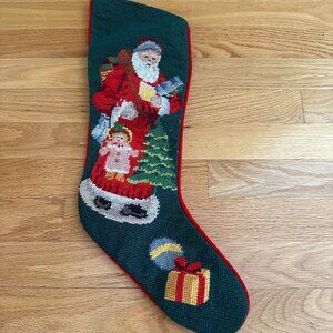 Vintage Imperial Elegance Wool Needlepoint Santa Clause Christmas Stocking